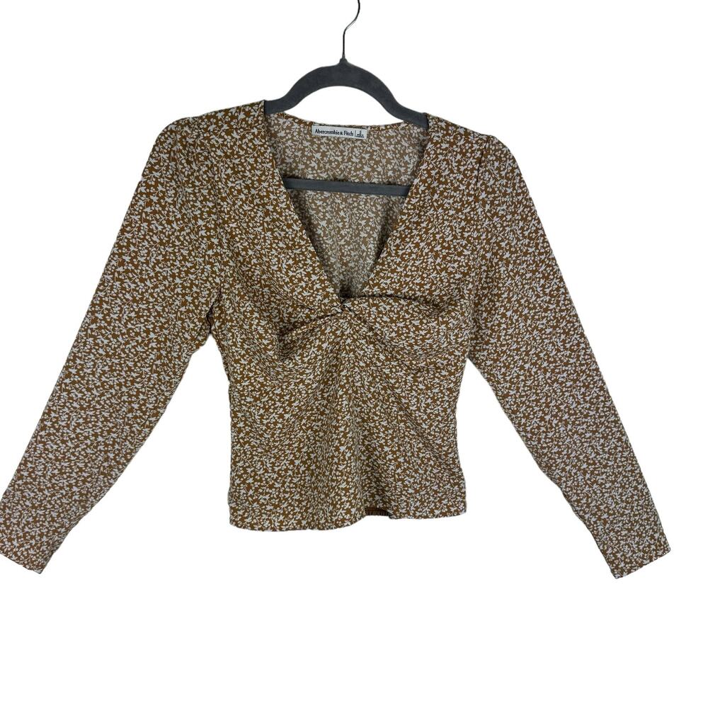 Abercrombie & Fitch Floral 3/4 Sleeve Cropped Twist Front Lined Blouse Size S